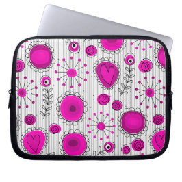 Vithjärtan och blommigt av vita shock rosa laptop sleeve