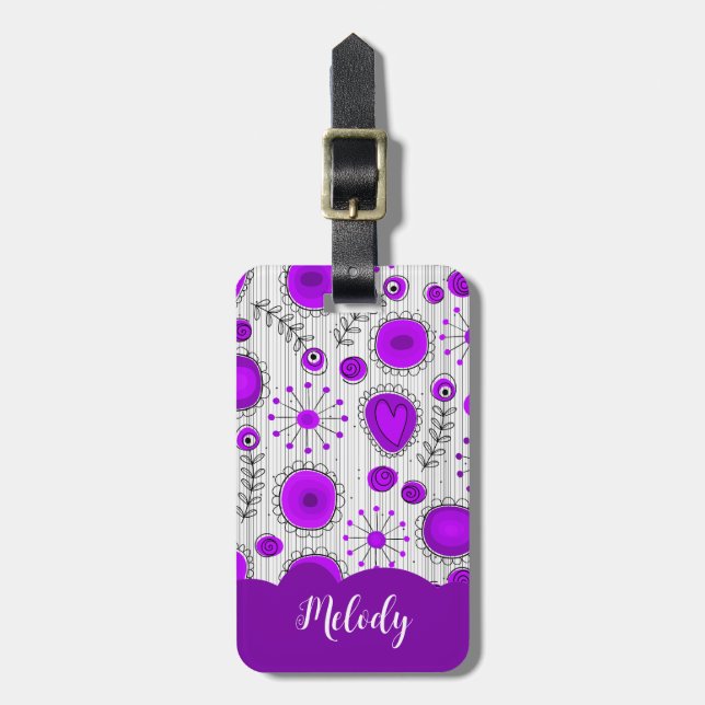 Vithjärtblommor av vild lila blommigt namn bagagebricka (Vertikal Framsida)