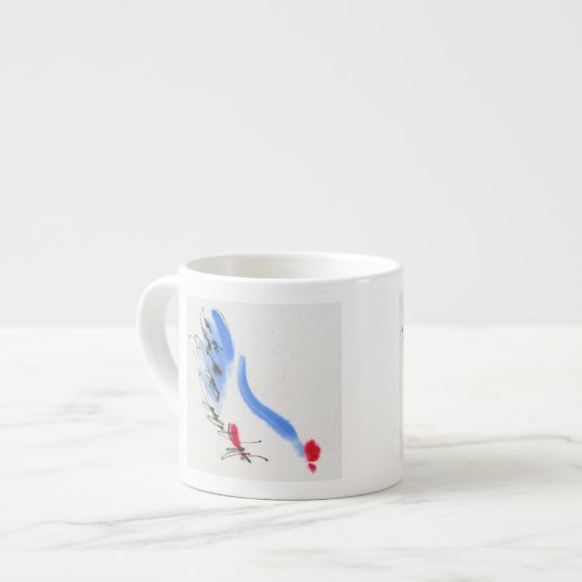 Vithöna. Calligraphy och vattenfärg Espressomugg (Framsida vänster)