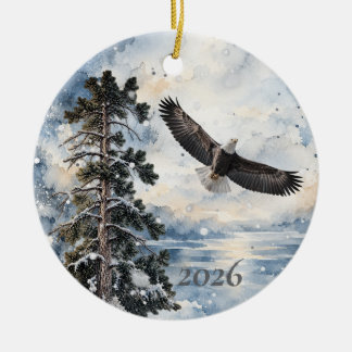 Vithövdad Örn Snöängel Vattenfärg Ornamente 2026 Julgransprydnad Keramik