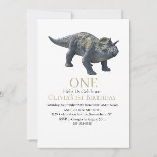Vitinbjudan till Dinosaur Triceratops Inbjudningar