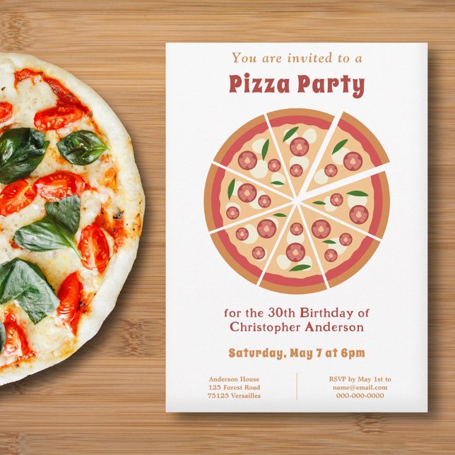 Vitinbjudan till Pizza Party födelsedag Inbjudningar (Pizza Party Invitation)