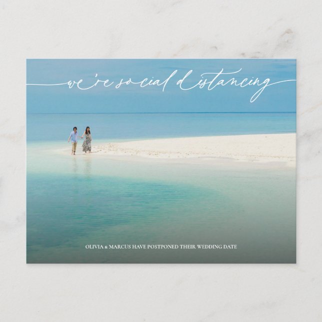 Vitkalligrafi Social Avstånd Bröllop-senareläggnin Vykort (Framsida)
