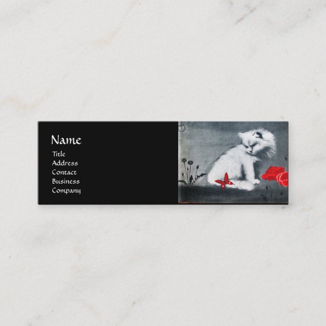 VITKAT MED RÖD SMÖR, MONOGRAM-pärlor pappert Mini Visitkort (Framsida)