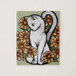 Vitkatt Daisy Blommor Pussel