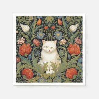 Vitkatt från art nouveau i trädgården pappersservett