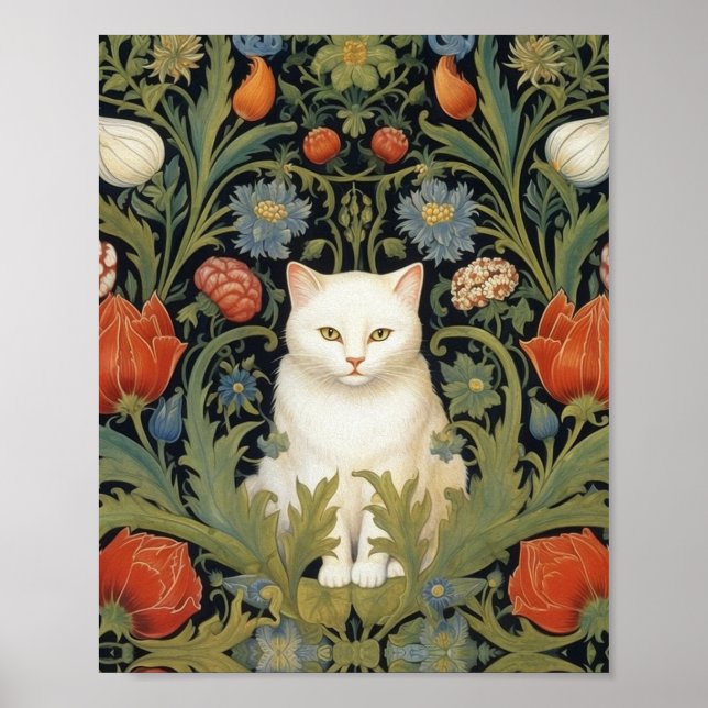 Vitkatt från art nouveau i trädgården poster (Framsidan)
