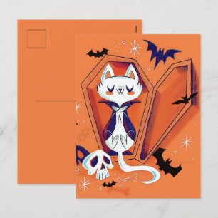 Vitkatt från bus eller godis Happy halloween Helg Vykort