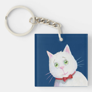 Vitkatt med den röda pilbågen - akryl Keychain