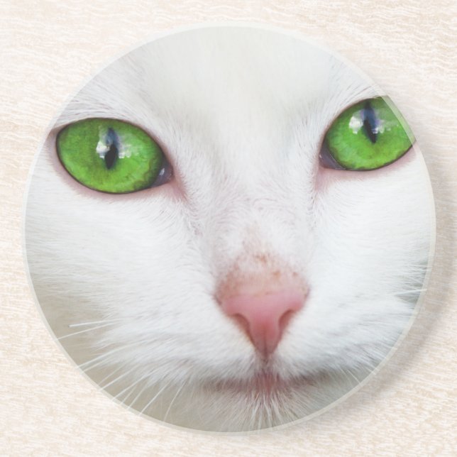 Vitkatt med Emerald Grönt Öga Underlägg (Framsidan)
