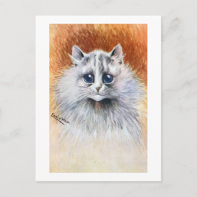 Vitkatt med långa halsar, Louis Wain Vykort (Framsida)