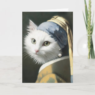 Vitkatt med öronmärkning vid födelsedag kort
