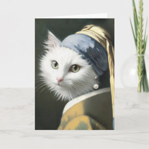 Vitkatt med öronmärkning vid födelsedag kort