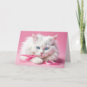 Vitkatt med Rosett band Kort