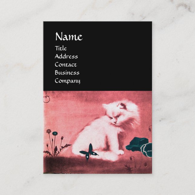 VITKATT MED SVART SMÄRT MONOGRAM-rosa Visitkort (Framsida)