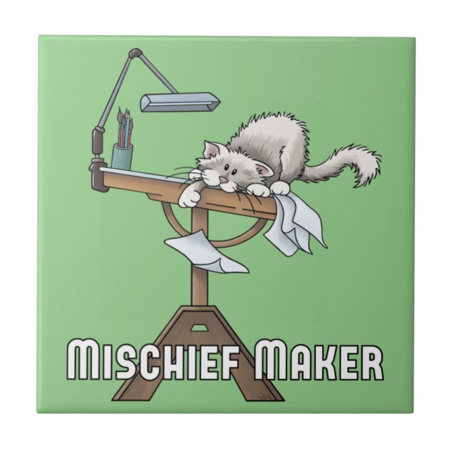 Vitkatt MisChief Maker Ceramic Tile Kakelplatta (Framsidan)
