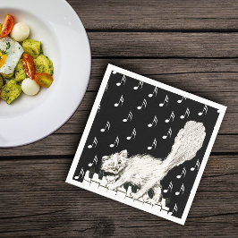 Vitkatt på Piano Nycklar Musik noter Pappersservett