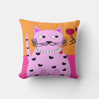 Vitkatt PIllow Tjock Katt och fågel Kudde