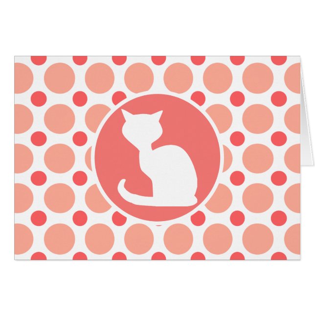 Vitkatt; Rosa- & korallpolka dots Hälsningskort (Framsidan Horizontal)