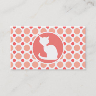 Vitkatt; Rosa- & korallpolka dots Visitkort