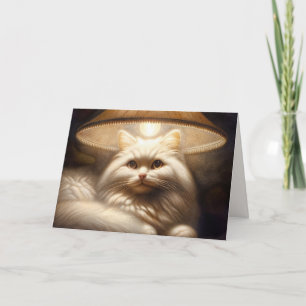 Vitkatt Sitta i varm lampa Kort