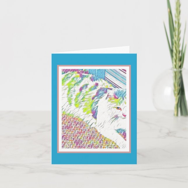 Vitkattillustration för konstnärlig Söt Kort (Framsida)