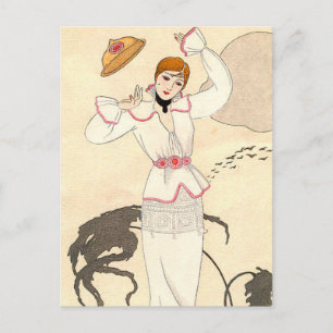 Vitklänning med robältet av George Barbier Vykort