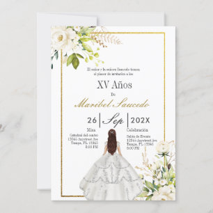 Vitklänning quinceañera inbjudningar