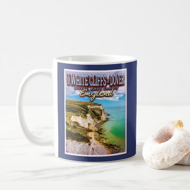 VITKLIFFER AV DOVER - DOVER KENT ENGLAND  KAFFEMUGG (Med munk)