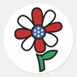 Vitklisteretiketter för patriotiska blommor runt klistermärke