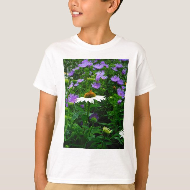 Vitkolv, lila blommor och mjölet t shirt (Framsida)
