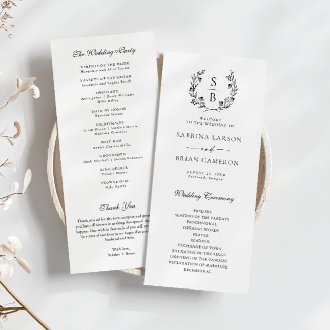 Vitkort för botaniskt Monogram WandeBlack-program Meny (Skapare uppladdad)