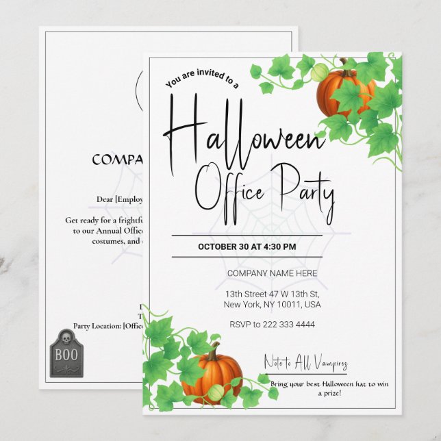 Vitkort för Office Halloween-inbjudningar Inbjudningar (Fram/baksida)