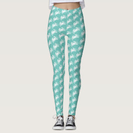 Vitkrabbor från kustnära skaldjur Mönster på Teal Leggings