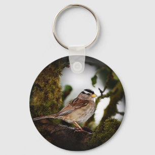 Vitkröd Sparrow Bird Keychain Nyckelring