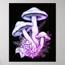 Vitlila Svampar Svart Bakgrund Vägg Poster