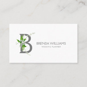 Vitliljebukett blommigt monogram brev B Visitkort