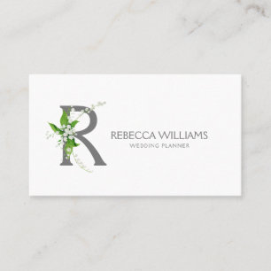 Vitliljebukett blommigt monogram brev R Visitkort