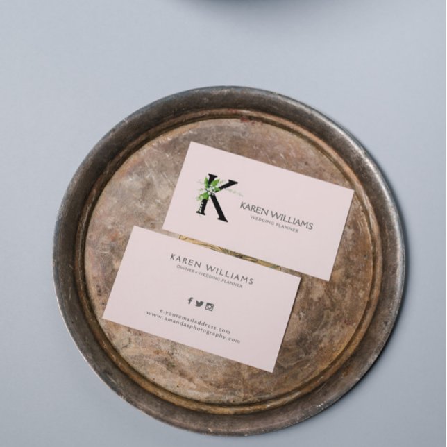 Vitliljebukett blommigt monogram på Rosa Visitkort (Skapare uppladdad)