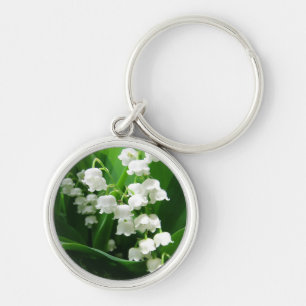 Vitliljekonvalj Keychain Rund Silverfärgad Nyckelring