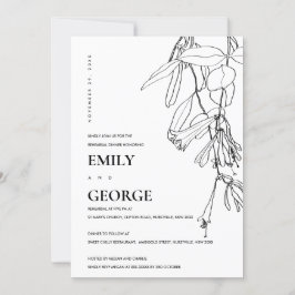 VITLINJE TECKNING BLOMMIGT REHEARSAL DINNER INBJUD TACK KORT