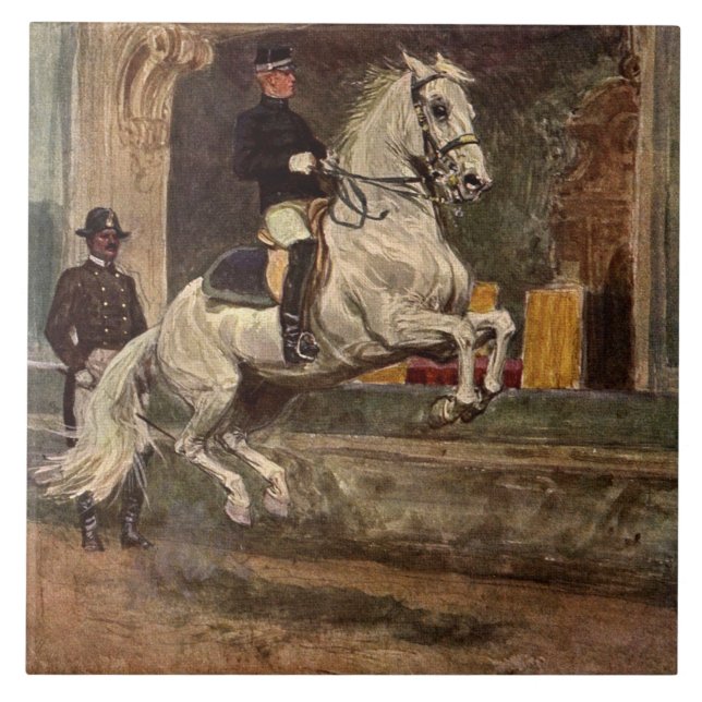 VitLipizzan hingst Croupade Kakelplatta (Framsidan)