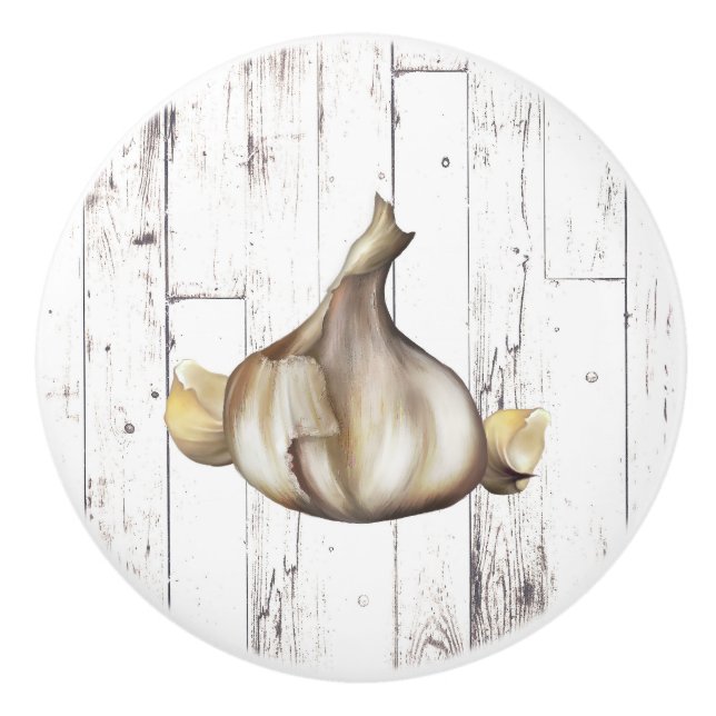 Vitlök Bulb White Wood Rustic Farmhouse Kitchen Knopp (Framsidan)