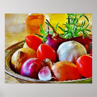 Vitlök, lök, tomatkonstvägg för dekorat.
