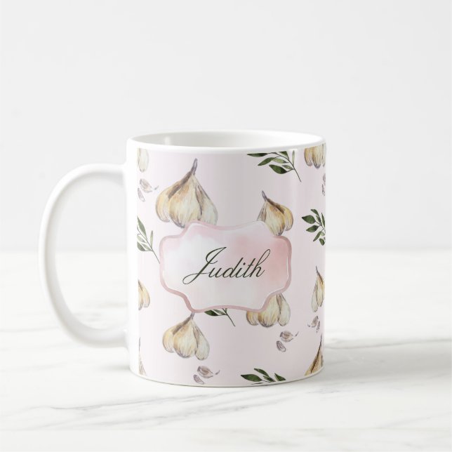 Vitlök mönster,  rosa, Namn Kaffemugg (Vänster)