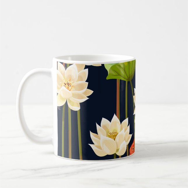 Vitlotus, fisk: sömlös mönster. kaffemugg (Vänster)