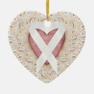 Vitlung Cancer Ribbon från hjärtat - SRF Julgransprydnad Keramik