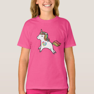 Vitmajs med regnbågsmane och slipat hjärta t shirt