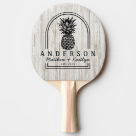 Vitmålad Trä Ananas Bröllopsbåge & Namn Pingisracket