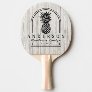 Vitmålad Trä Ananas Bröllopsbåge & Namn Pingisracket